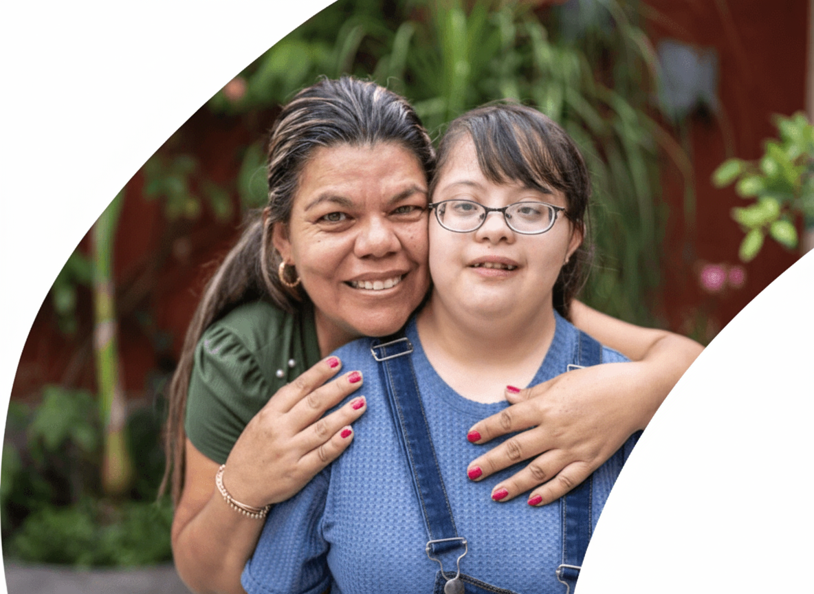 Caring support staff with client